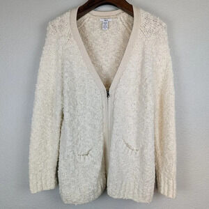 Cardigan Cream Full Zip Front Chunky Popcorn Knit size Medium